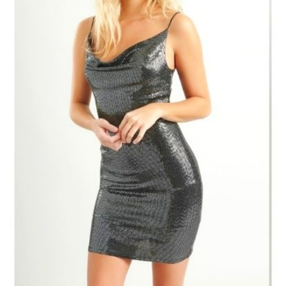 Garage Black and Silver Sequin Mini Dress Sz‎ M